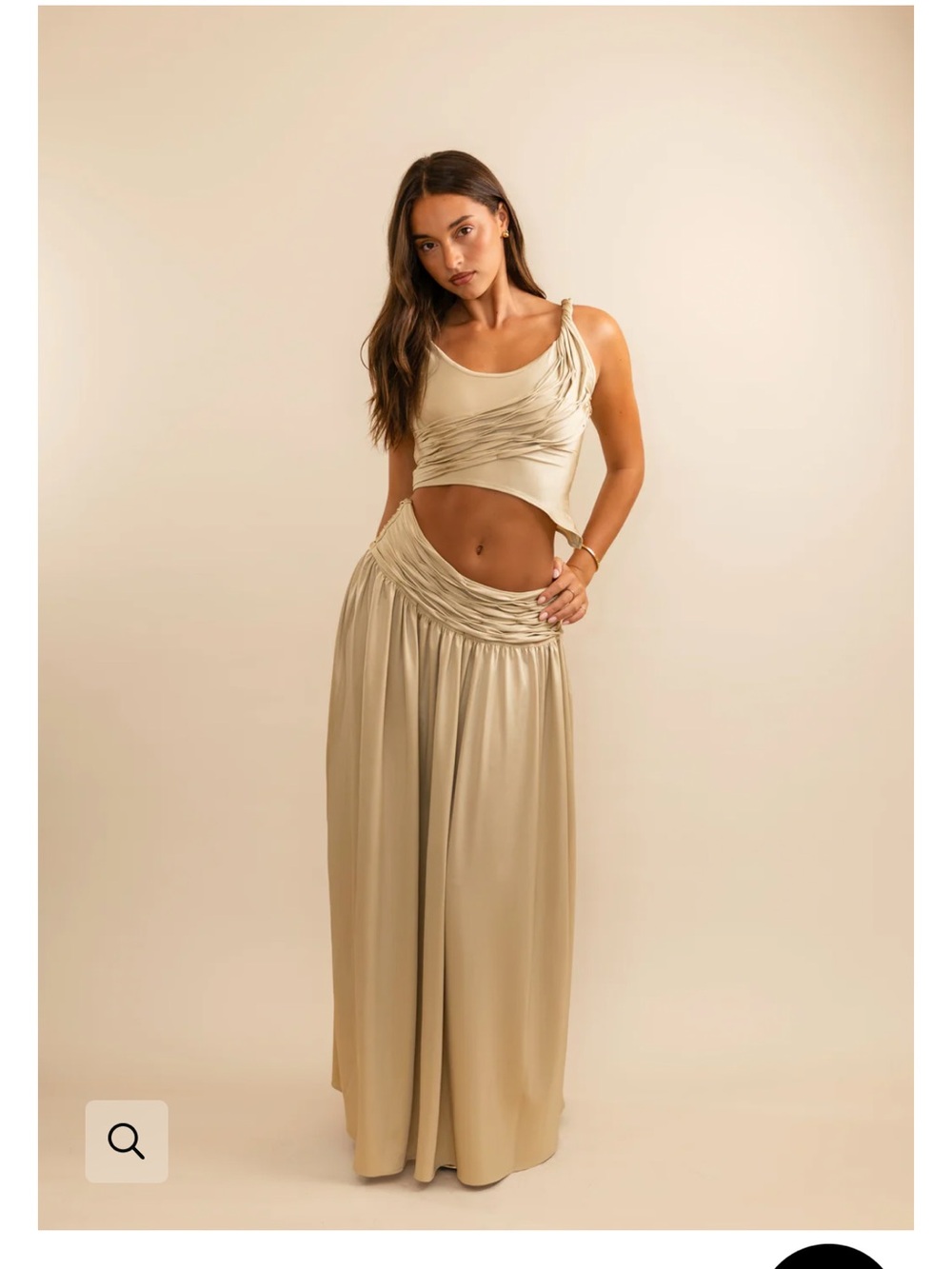 Beige Draped Two-Piece Maxi Set